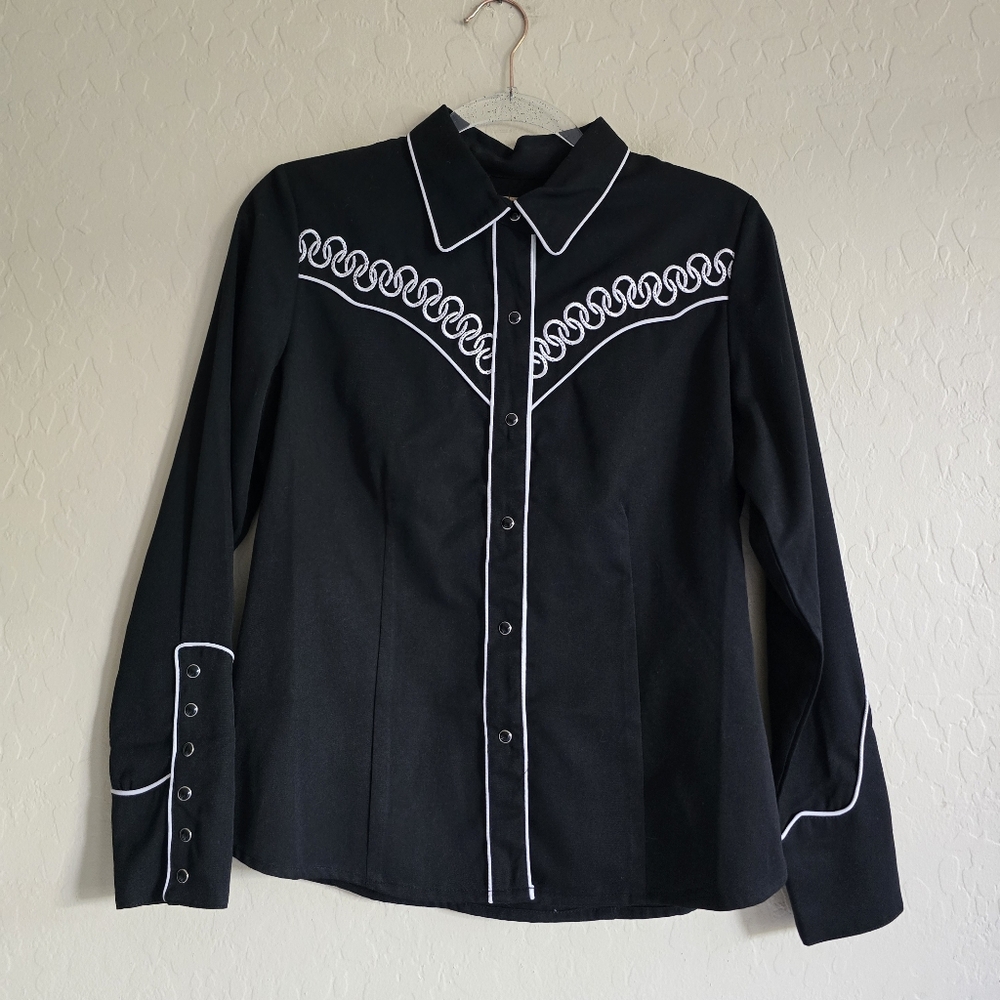 Scully Vintage Western Pearl Snap Front‎ Shirt Horseshoe embroidery Small